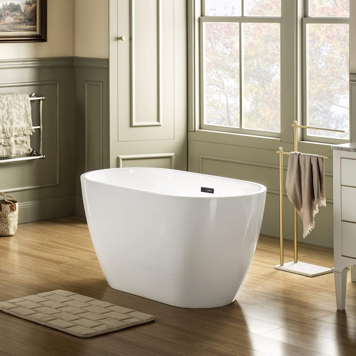 WOODBRIDGE 48' Acrylic Freestanding Bathtub Contemporary Soaking Tub, White Acrylic(Oil Rubbed Bronze Drain Drain/Overflow),BTA1703-ORB-Drain&O