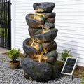 5-Tier Rock Solar Water Fountain Outdoor Garden, 36.2''Tall Cascading Natural Solar Powered Fountain Outdoor with LED Lights, Water Feature for Garden, Patio, Deck, Backyard Decor