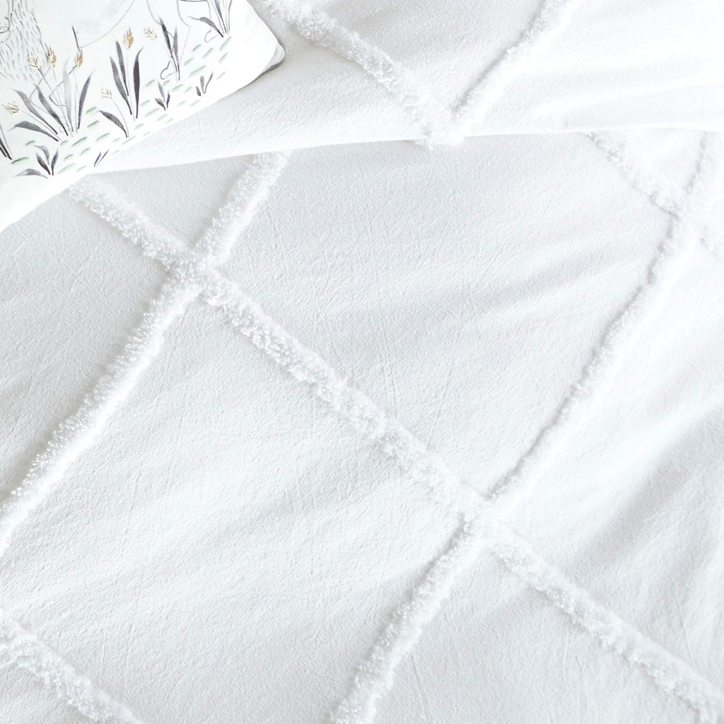 Peri Home Chenille Lattice 100% Cotton 2-Piece Solid Color Comforter and Sham Set, Twin, White