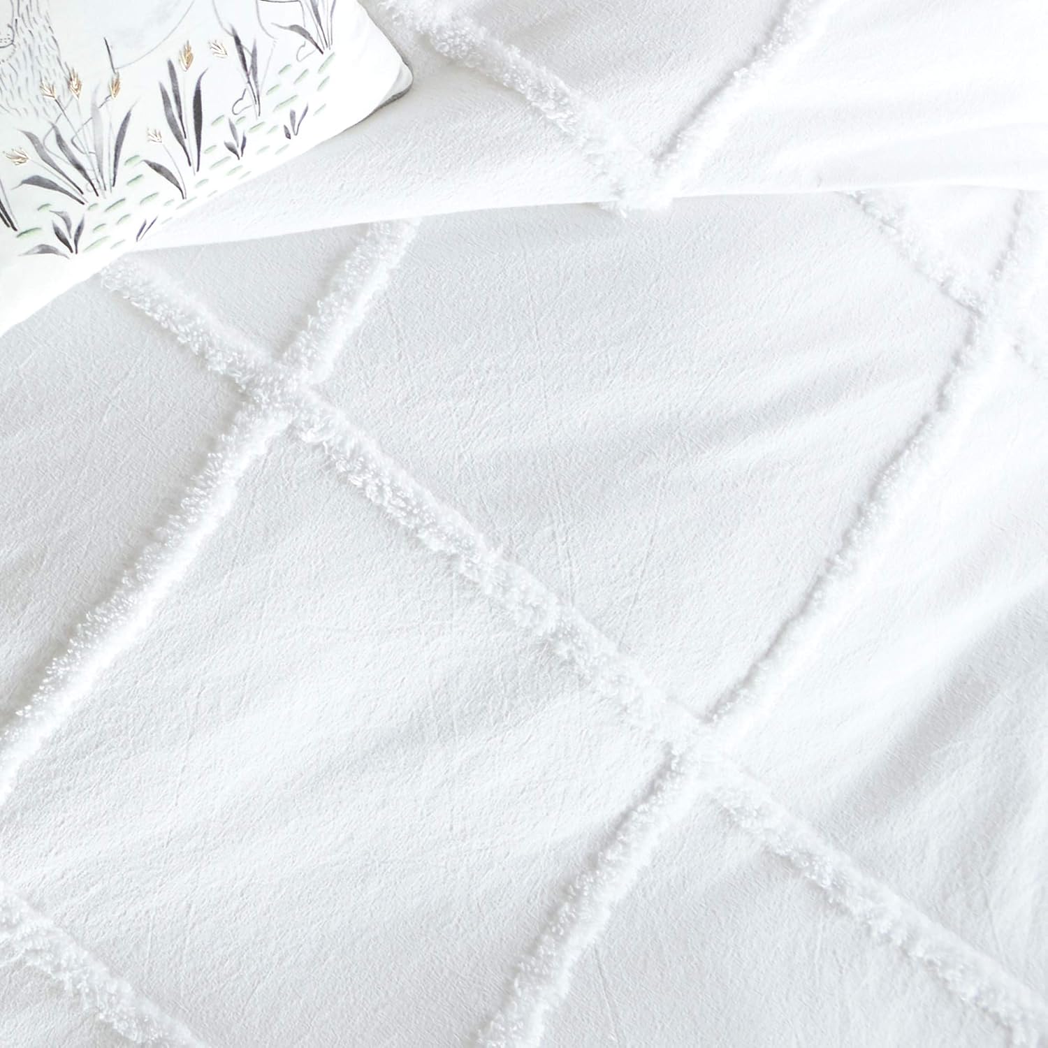 Peri Home Chenille Lattice 100% Cotton 2-Piece Solid Color Comforter and Sham Set, Twin, White