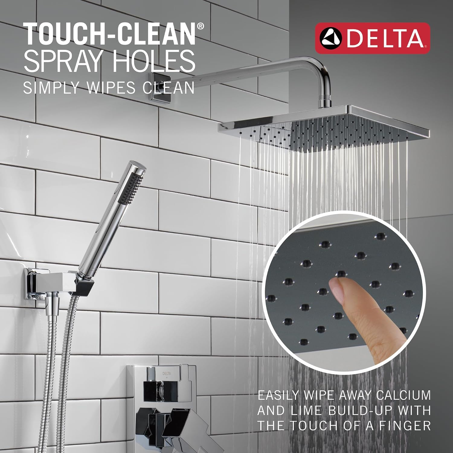 Delta Modern 14 Series Square Rain Shower System Faucet Set, Rainfall Chrome Shower Head and Handle Set, Valve Trim Kit, 10 Inch, Chrome T342701 (Valve Not Included)
