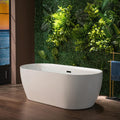WOODBRIDGE 67' Acrylic Freestanding Bathtub Contemporary Soaking White Tub with Matte Black Overflow and Drain,B0063-MB