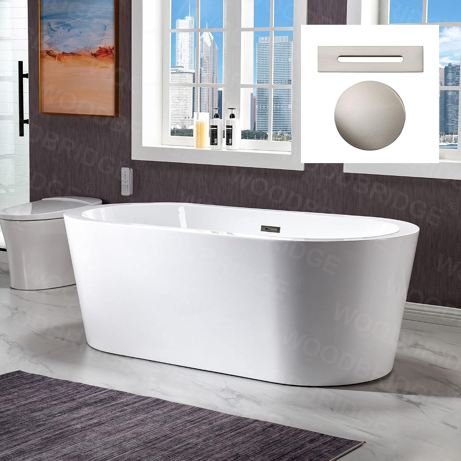 WOODBRIDGE B0002-B/N-Drain&O Bathtub, Brushed Nickel