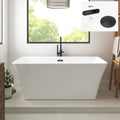 FerdY Sentosa 59' Acrylic Freestanding Bathtub, Contemporary Design Soaking Tub with Matte Black Drain and Minimalist Linear Design Overflow, Easy to Install