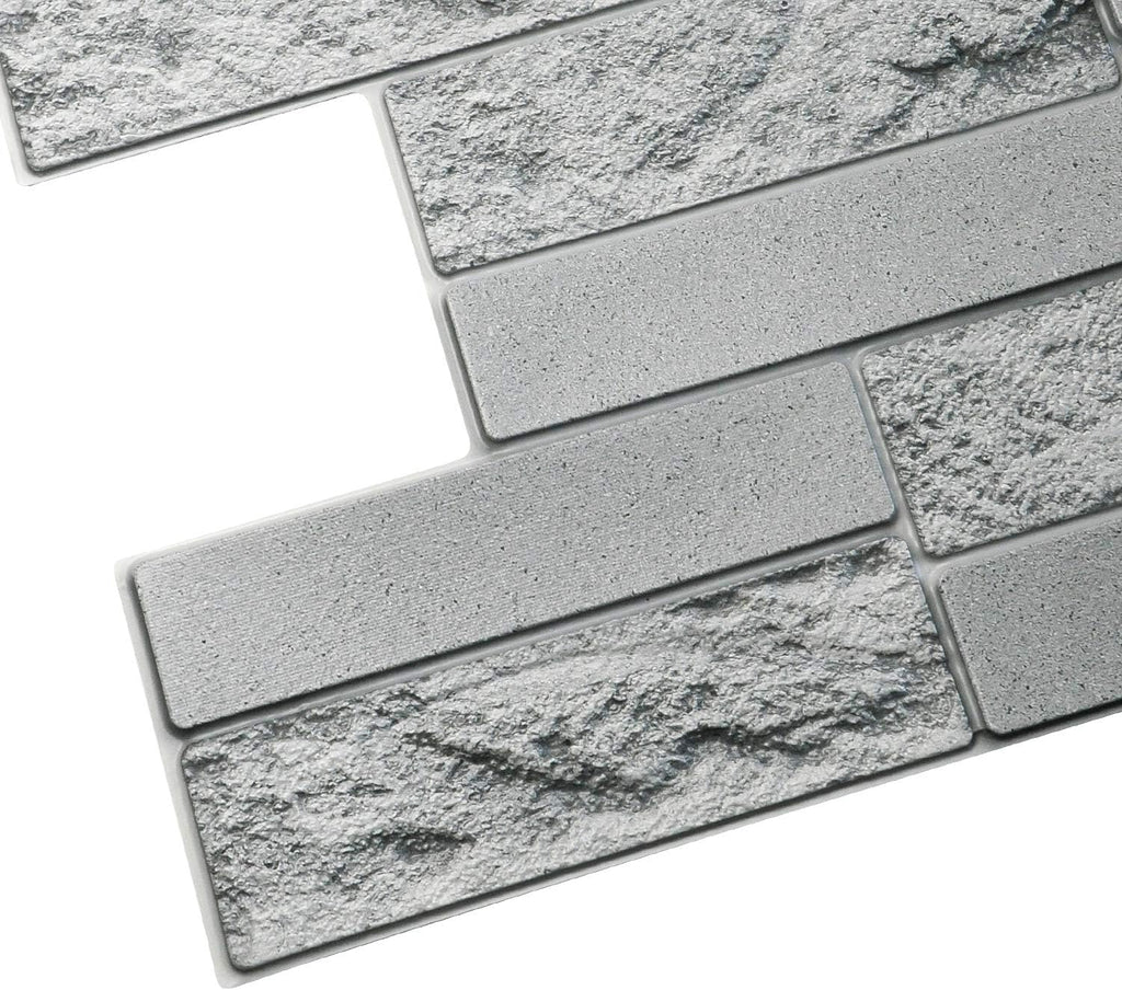 Dundee Deco PG7059-10 Grey Faux Cement Brick PVC 3D Wall Panel, 3.3 ft X 1.6 ft (98 cm X 49cm), Interior Design Wall Paneling Decor, 5.28 sq. ft. (0.48sq. m) Each, Pack of 10