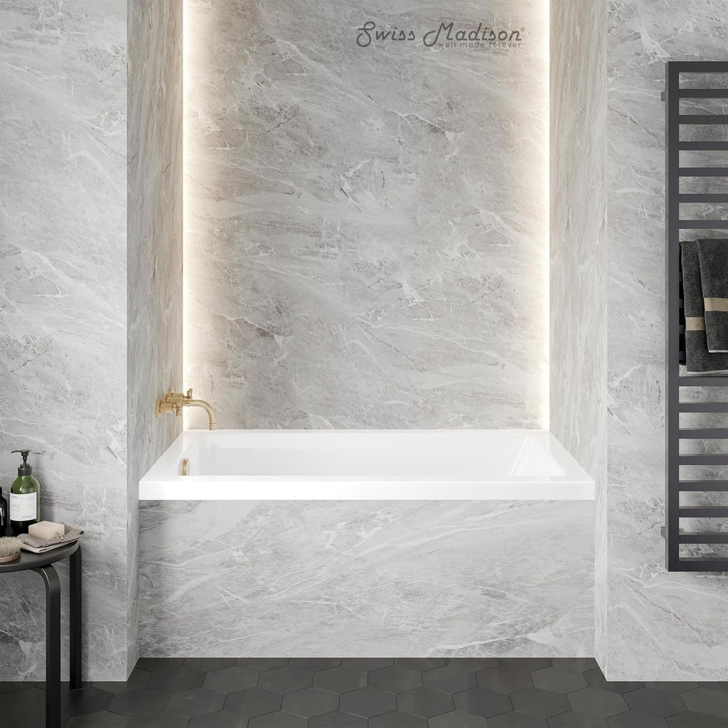 Swiss Madison Voltaire 54' x 30' Acrylic Glossy White, Alcove, Integral Left-Hand Drain, Bathtub