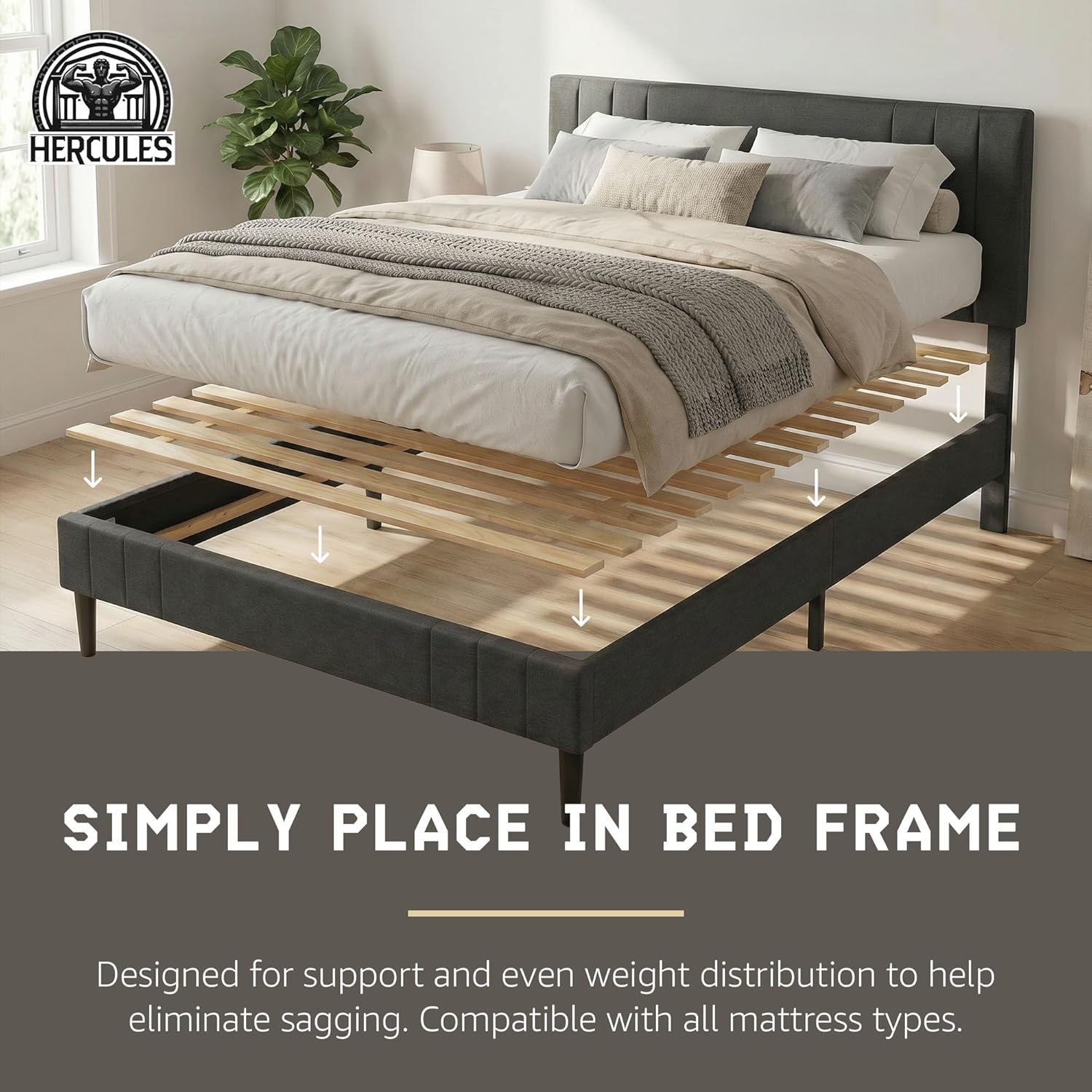 Hercules Xtreme Bed Frame Support Slats, Heavy-Duty Solid Pine Wood Bunkie Board Under Bed-Support, Wooden Support Board for Sagging, King Size