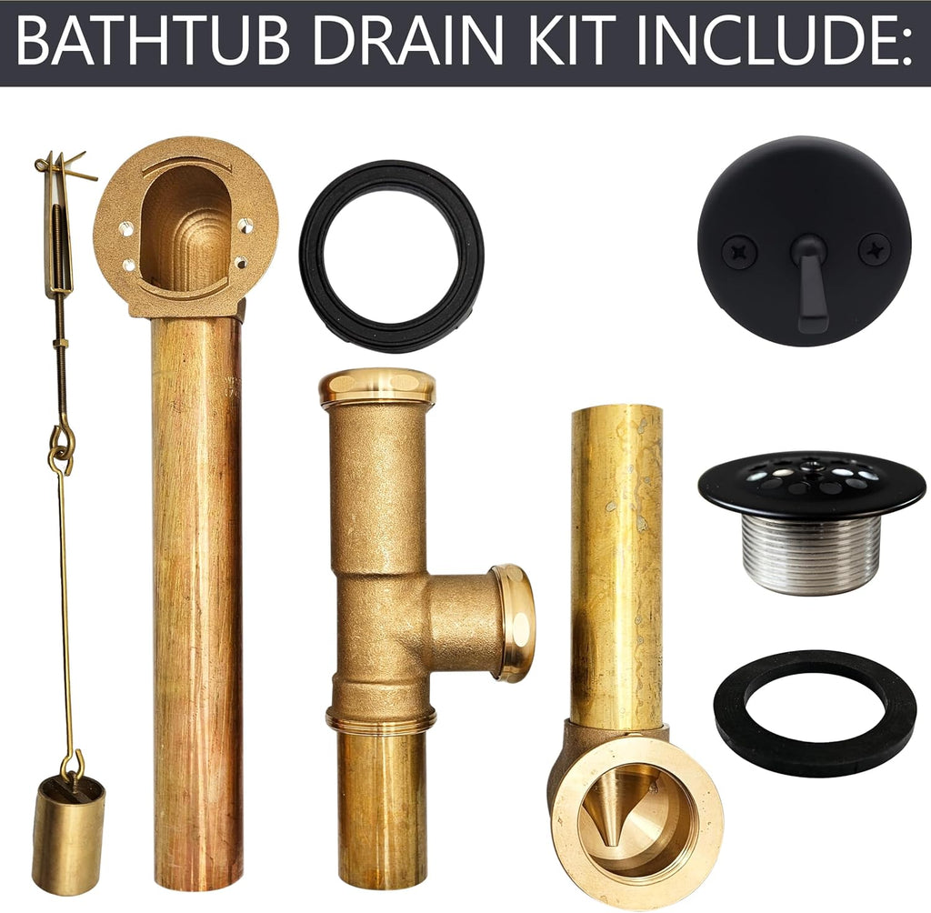 Westbrass A323-62 14' Bath Waste & Overflow Assembly with Trip Lever and Beehive Strainer Grid Drain, Matte Black