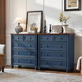 RWYHG Farmhouse 5 Drawer Dresser for Bedroom Set of 2, 35.5' Tall Small Dressers & Chest of Drawers, Rustic Wood Dresser with Roman Column, Storage Organizer for Living Room, Hallway, Closet (Blue)