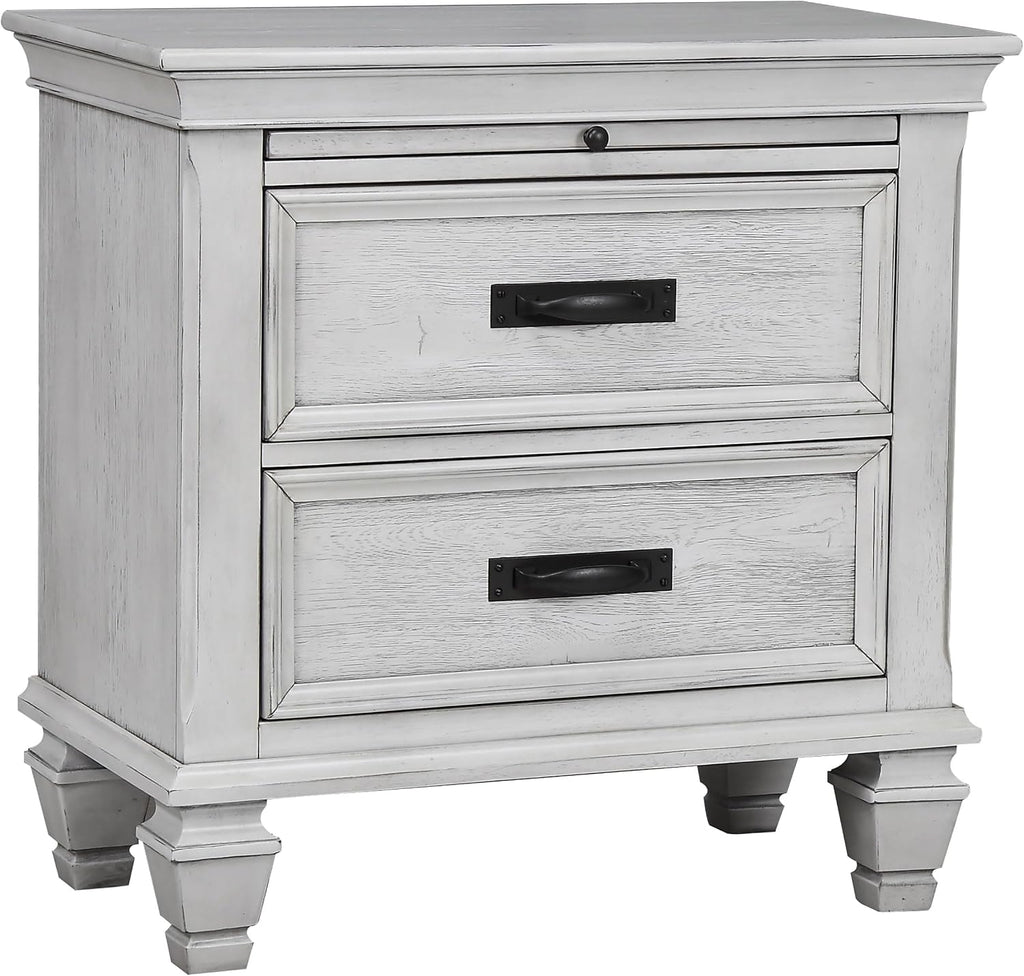 Coaster Home Furnishings Franco Farmhouse 4-Piece Bedroom Set Queen Size Storage Panel Bed Frame 57-inch Headboard Distressed White 205330Q-S4