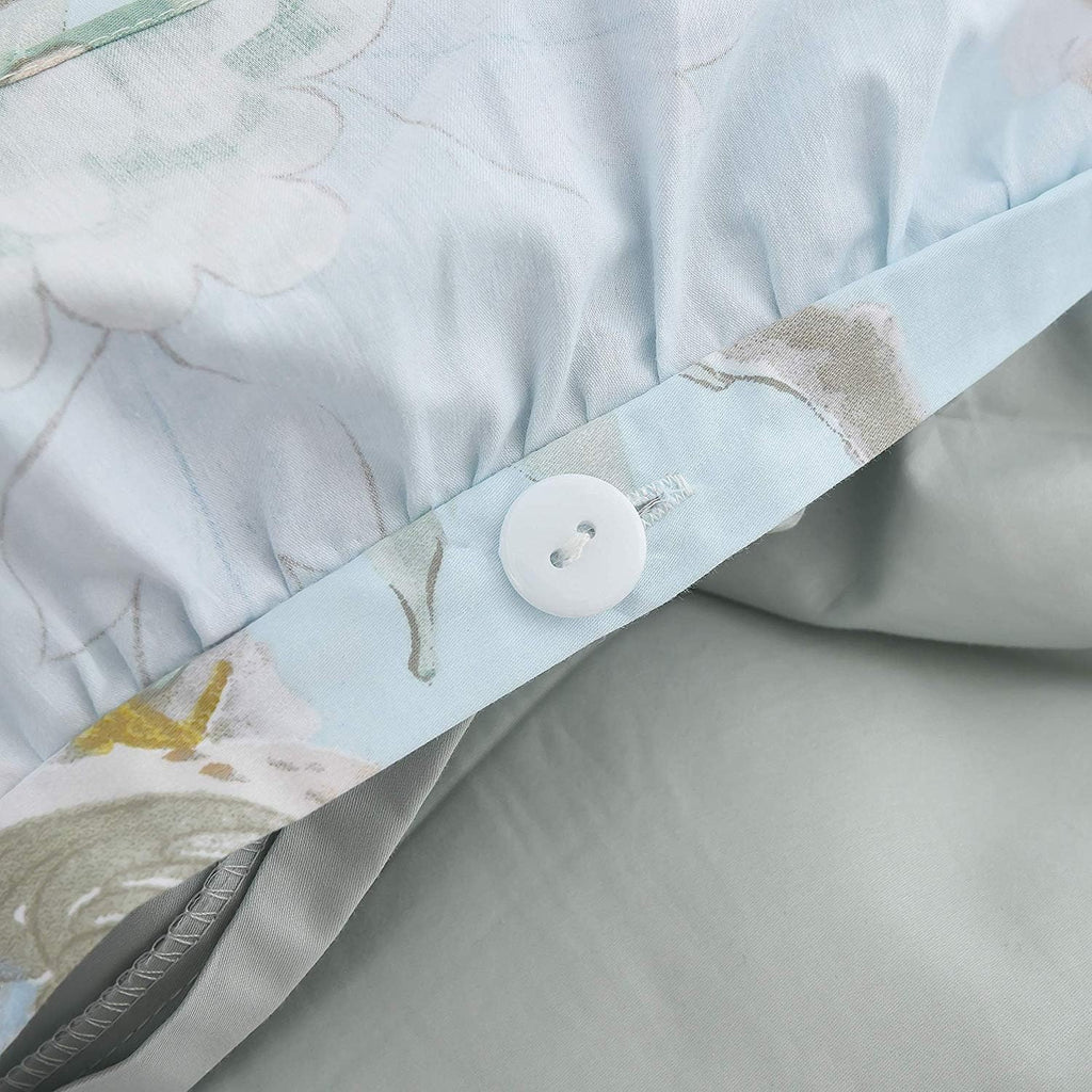 FADFAY Farmhouse Floral Bedding Shabby Blue Bird Print French Countryside Chic Bedding Set Luxury Bedskirt Collections 800 Thread Count 100% Egyptian Cotton, 4 Piece-California King Size