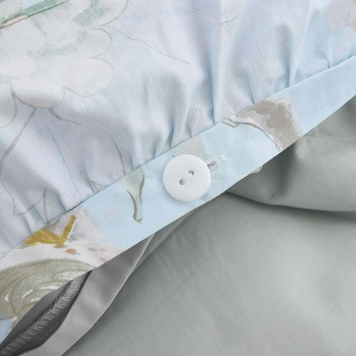 FADFAY Farmhouse Floral Bedding Shabby Blue Bird Print French Countryside Chic Bedding Set Luxury Bedskirt Collections 800 Thread Count 100% Egyptian Cotton, 4 Piece-California King Size