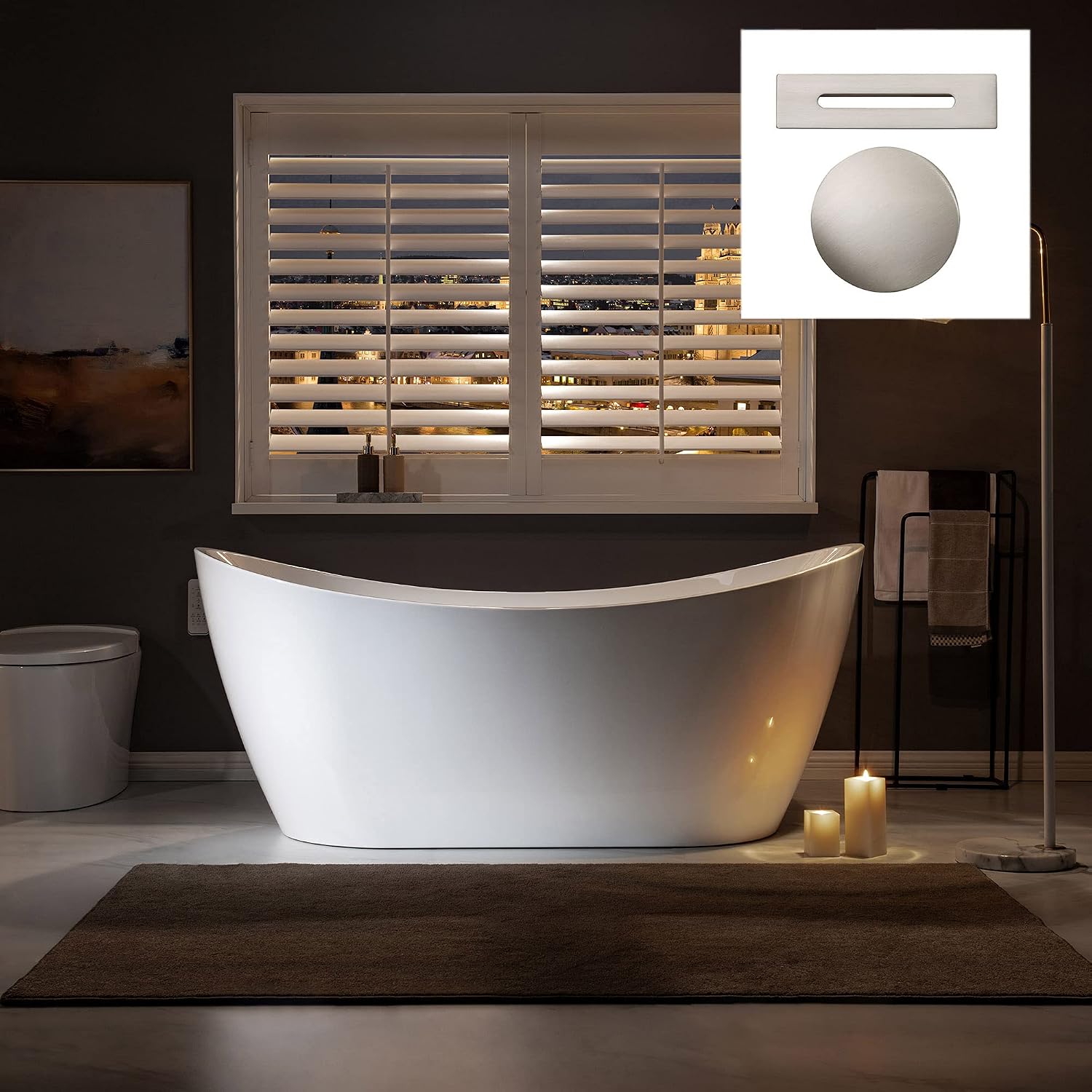 WOODBRIDGE 67 ' Freestanding White Acylic Soaking Bathtub with Brushed Nickel Drain and Overflow,BTA1515 -BN-Drain &O