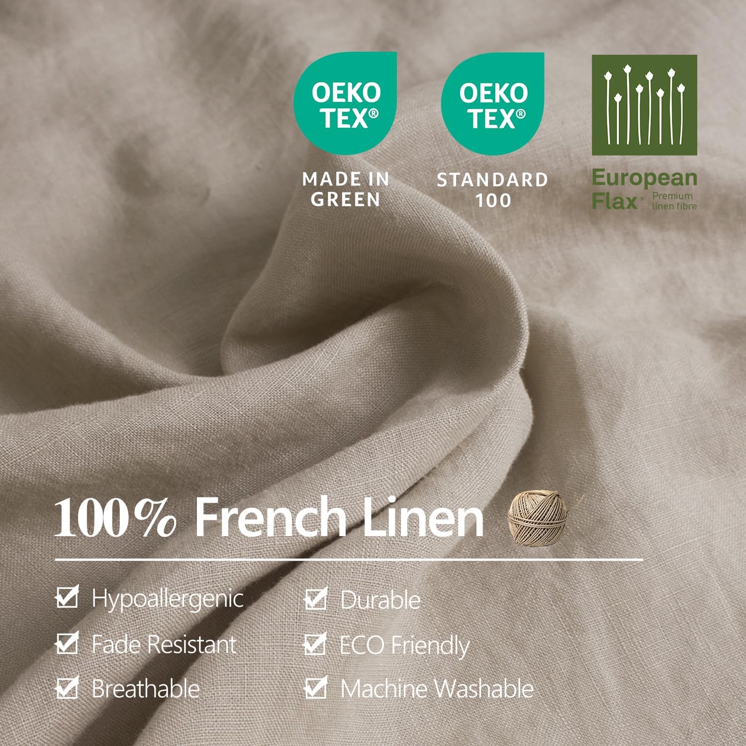 S VICTORY SYMBOL 100% Organic Linen Sheets Set Twin XL Size,Stone Washed French Natural Flax Bed Sheets 3Pcs(1 Pillowcase,1 Fitted Sheet,1 Flat Sheet) Ultra Soft Breathable Bedding Set,Khaki Linen