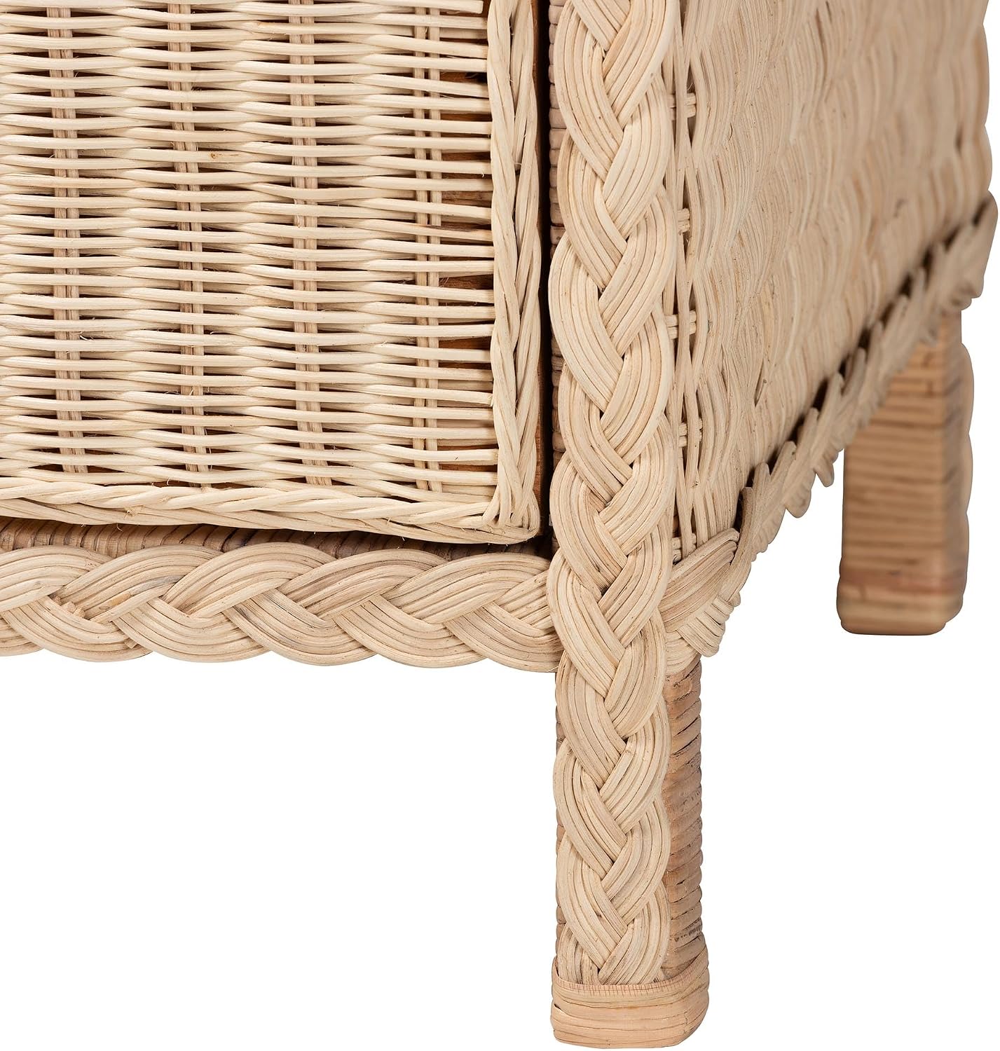 bali & pari Lanica Sun-Bleached Braided Rattan Queen Size 4-Piece Bedroom Set