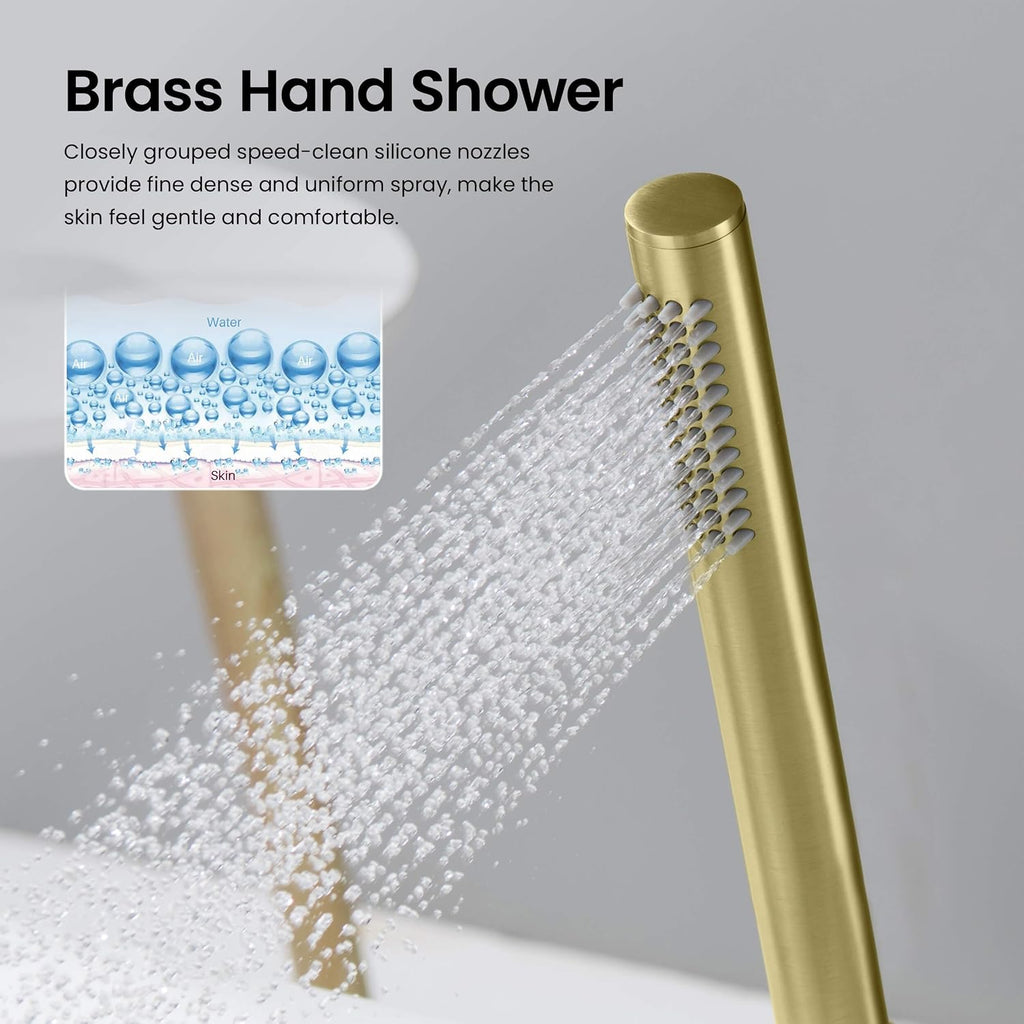 KIBI Circular Thermostatic Shower System with Valve, 2-Function Wall Mounted Bathroom Shower Faucet Set – Solid Brass Shower System with Temperature Control, Brushed Gold (KSF410)