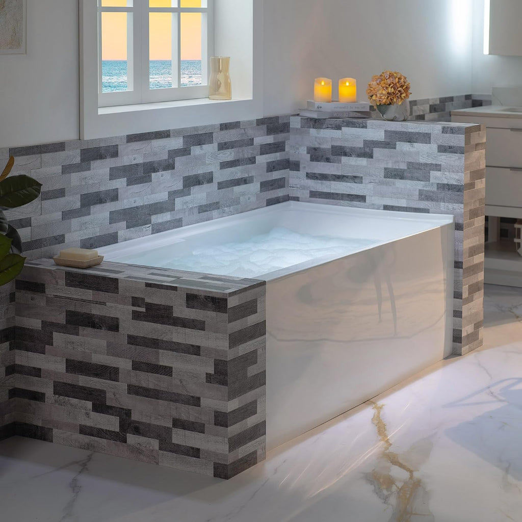 WOODBRIDGE 54' Acrylic Rectangular Alcove Soaking Bathtub in White with Left Drain, Brushed Gold pop-UP Drain Included BA5430L