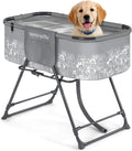 SereneLife Foldable Dog Bath Tub with Adjustable Height, 360° Access, Drain Hose & Storage Pockets – 130 lb Capacity Grooming Station for Indoor/Outdoor Use (Gray)