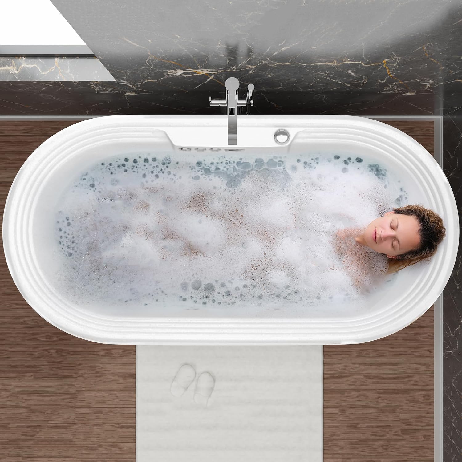 ANZZI Freestanding Tub 34' x 67', Center Drain Whirlpool and Air Bath Tub in White, Whirlpool Jetted, Aromatherapy, Sofi Series (FT-AZ201)
