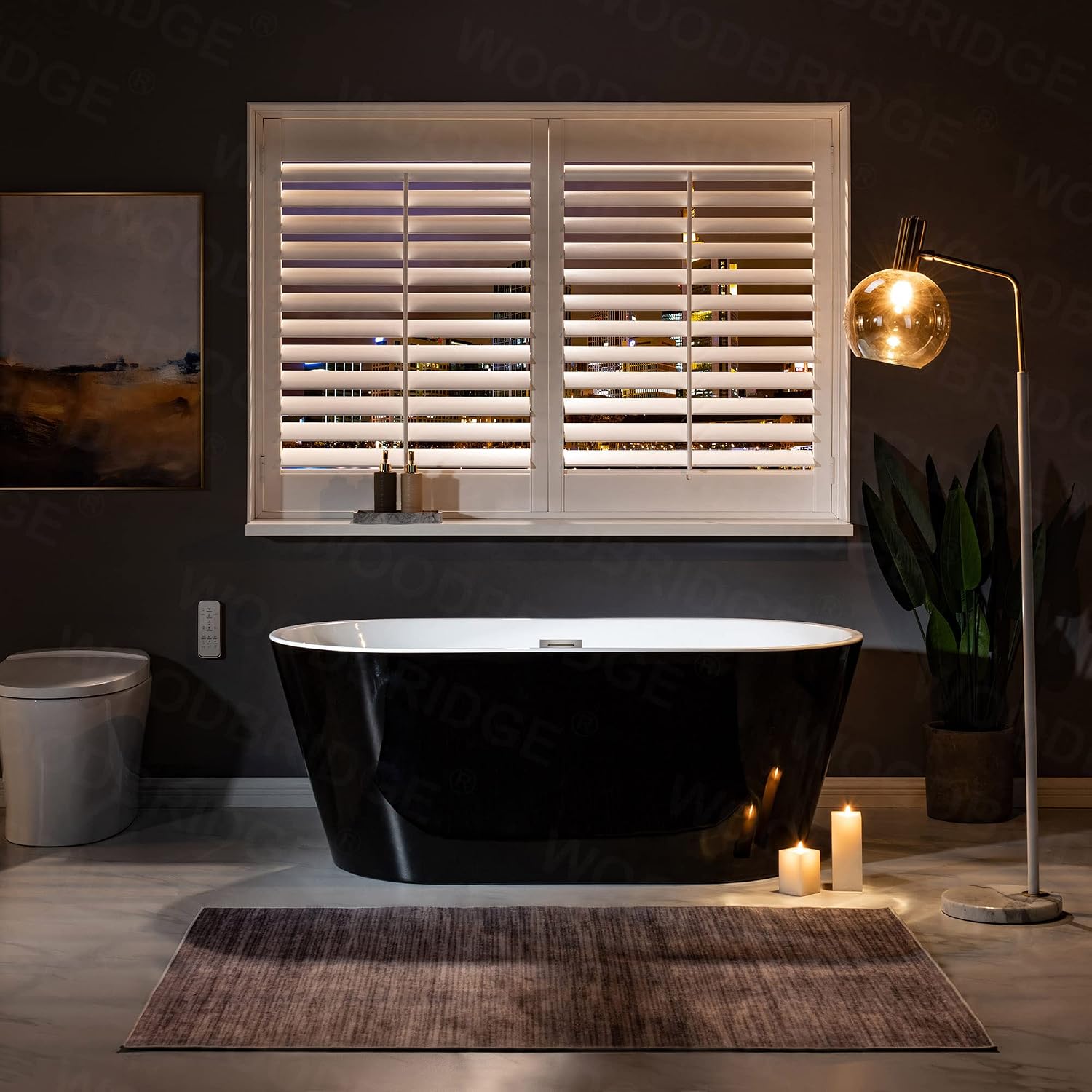 WOODBRIDGE 59' Acrylic Freestanding Bathtub Contemporary Soaking Black Tub with Brushed Nickel Overflow and Drain,B1814 BN