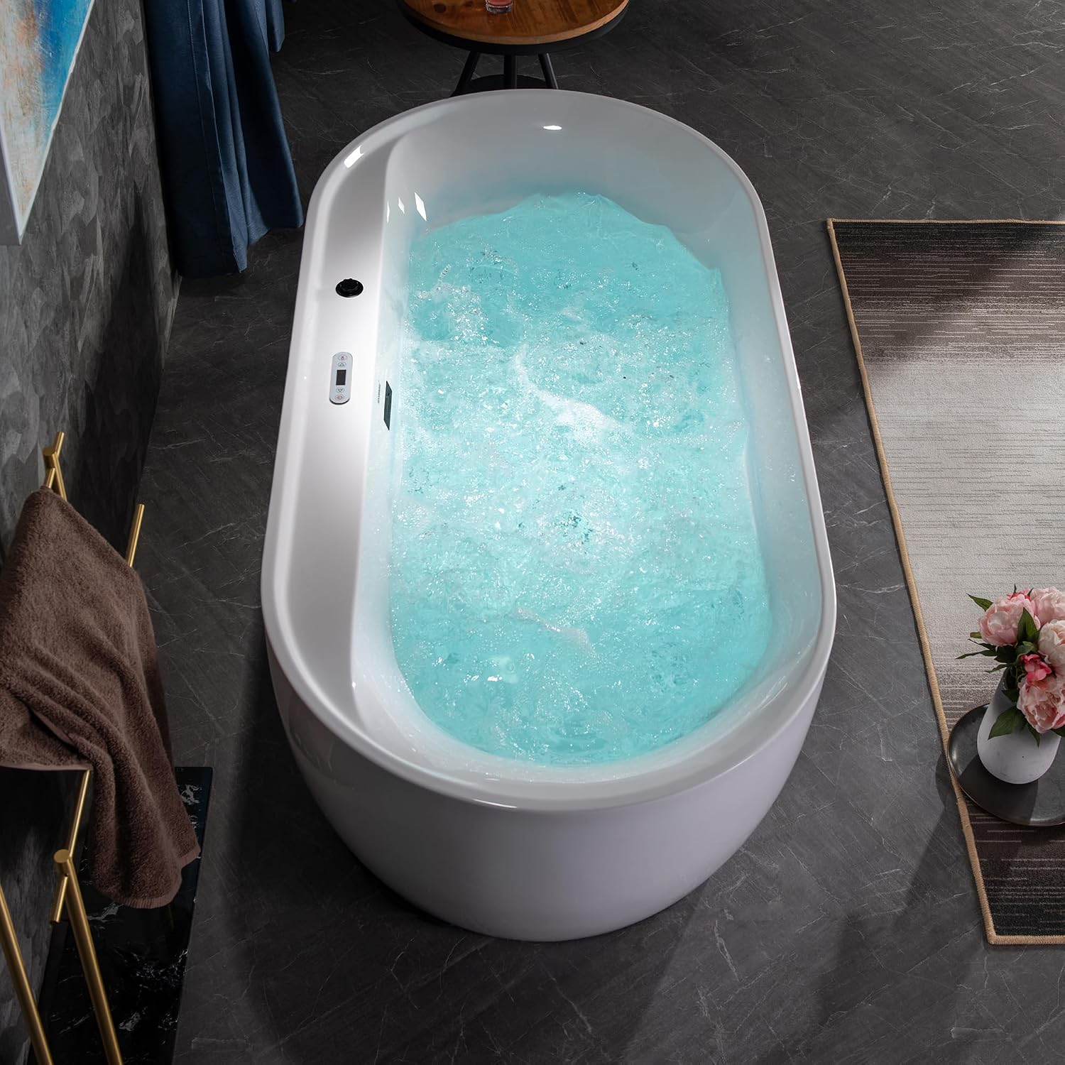 WOODBRIDGE 72' x 35-3/8' Whirlpool and Air Bath Heated Soaking Combination Tub with Adjustable Speed Air Blower and Display Control Panel, Matte Black Finish Trim and Drain Kit,BM-500