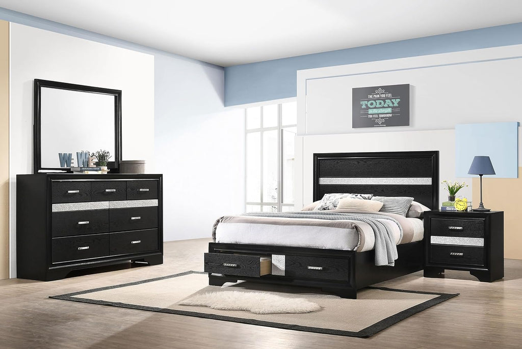 Coaster Home Furnishings Miranda Contemporary 4-Piece Bedroom Set Full Size Storage Panel Bed Frame 50-inch Headboard Black 206361F-S4