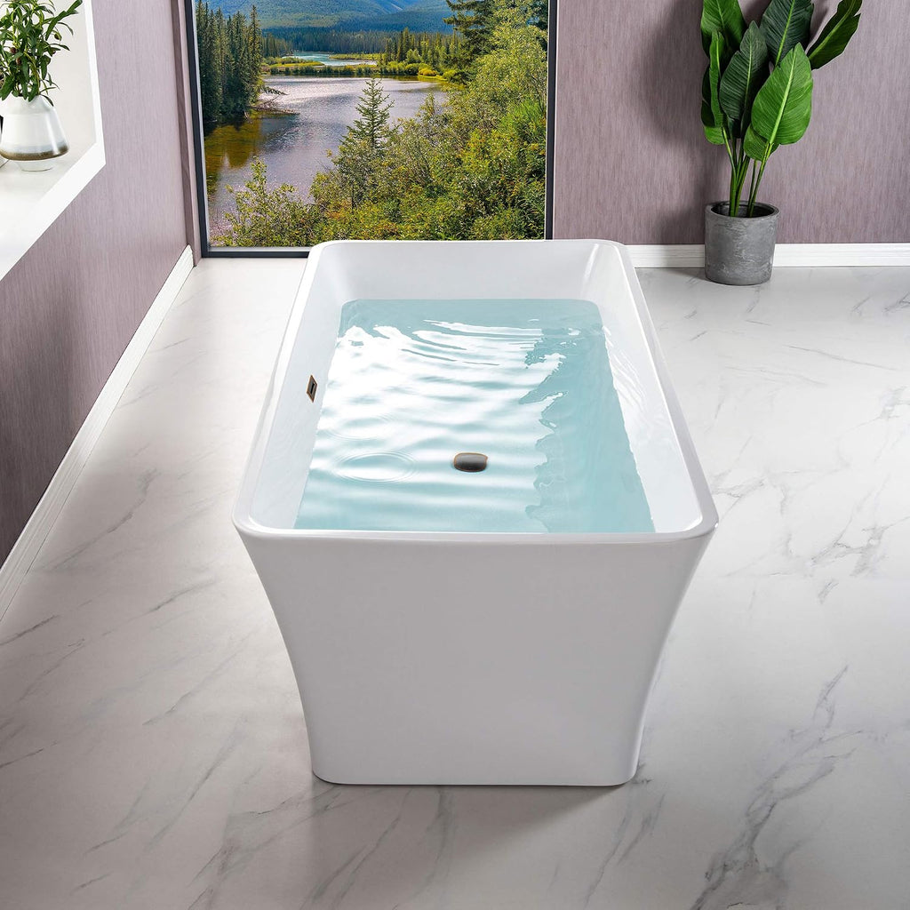 WOODBRIDGE 59' Freestanding White Acylic Soaking Bathtub with ORB Drain and Overflow,BTS1509-ORB-Drain&O