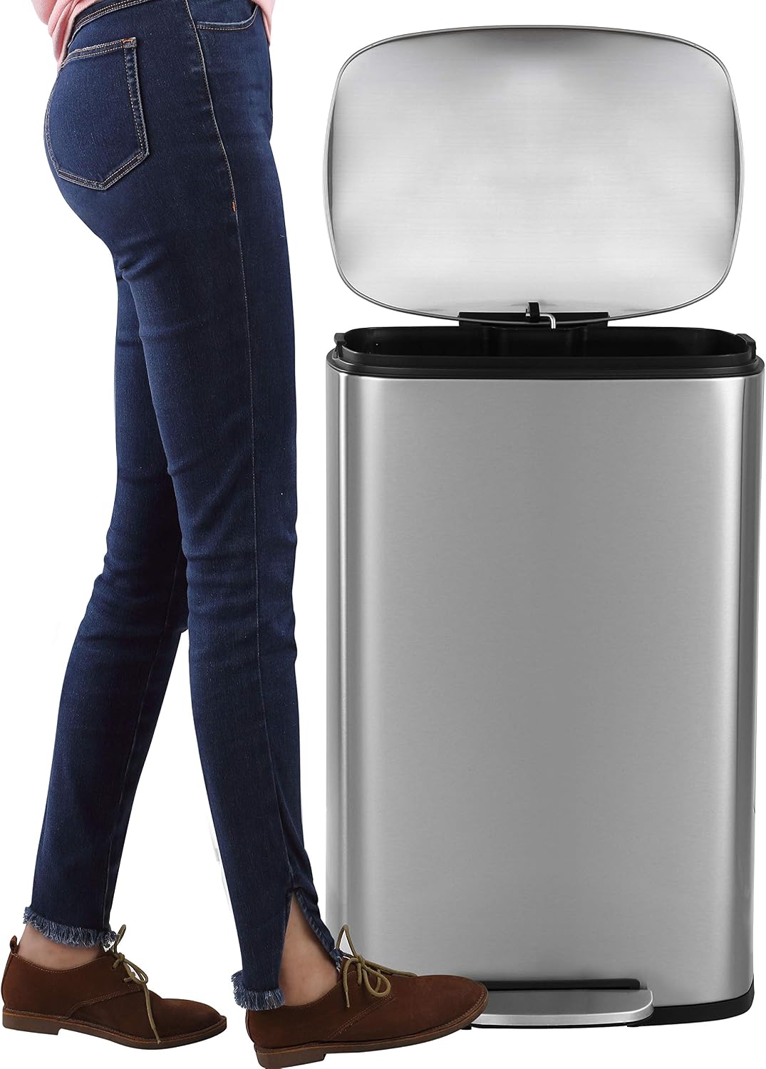 happimess HPM1006A Connor Rectangular 13-Gallon Trash Can with Soft-Close Lid and Free Mini Trash Can, Fingerprint Resistant, Modern, Minimalistic for Home, Kitchen, Office, Bathroom, Steel