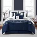 Grand Avenue Navy Geometric Comforter Set, Queen Size, 7 Piece All Season Bedding Set, Bedskirt, Pillows & Shams, Ultro-Soft Comforter, Home Decor