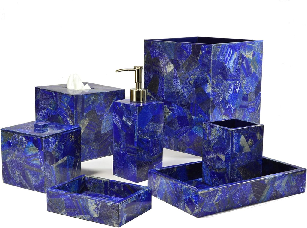 Set of 7 Piece Bathroom Set I Lapis Lazuli Stone Bathroom Kit I Lapis Lazuli Stone Towel Tray I Luxurious Look Bath Set I Random Work Toothbrush Holder
