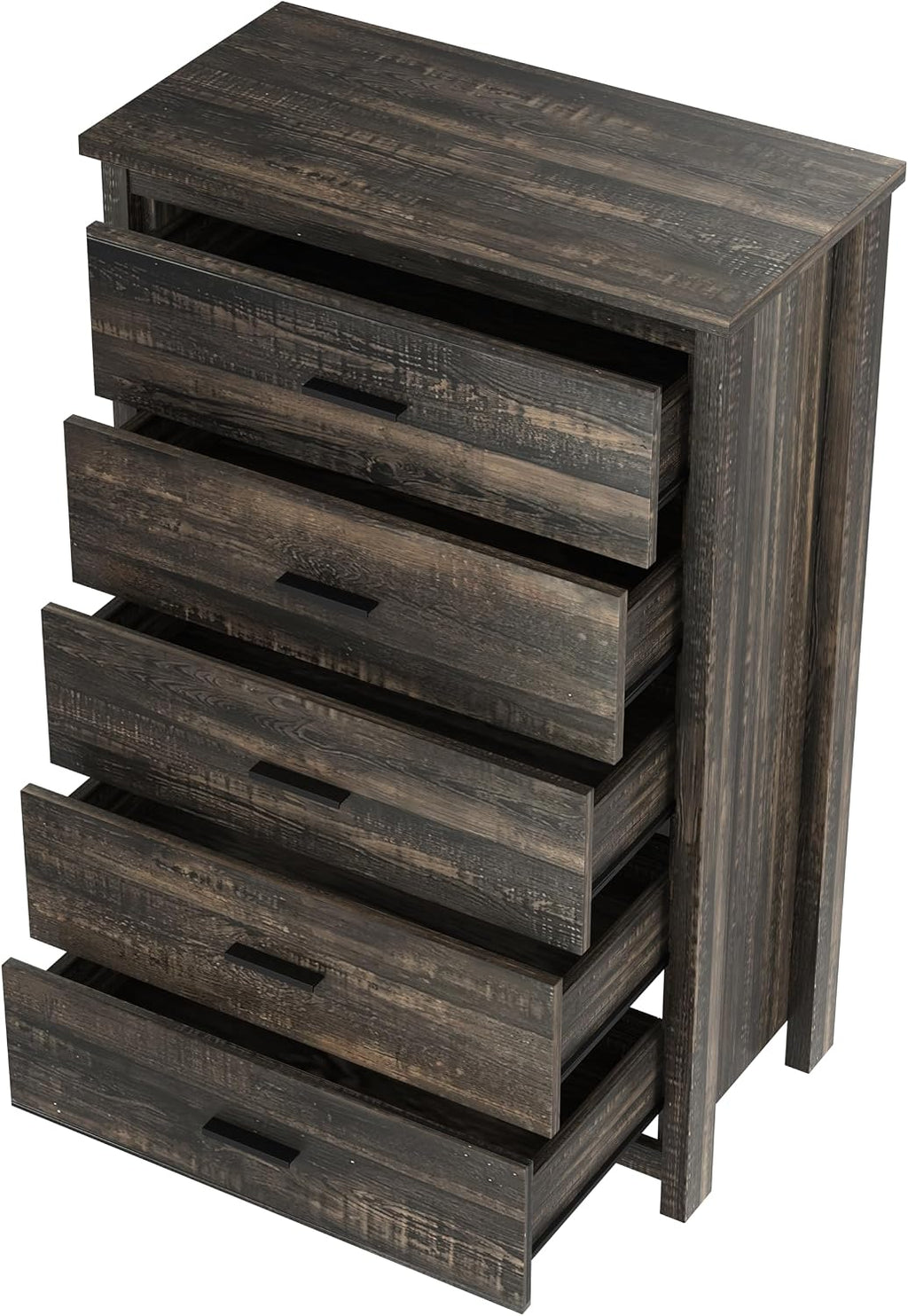 4PCS Bedroom Sets, Wooden Queen Size Bed Frame with Storage Headboard and Charging Station, 2 Nightstands with 2 Drawers,1 Dresser with 5 Drawers,Noiseless, No Box Spring Needed (Gray-JU3)