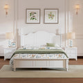 3-Pieces Bedroom Sets, Retro Style Queen Size Platform Bed with Wooden Slat Support and Headboard, Wooden Bedroom Furniture Set with 2 Nightstands for Kids Teens Adults Bedroom (White + Wood 063)