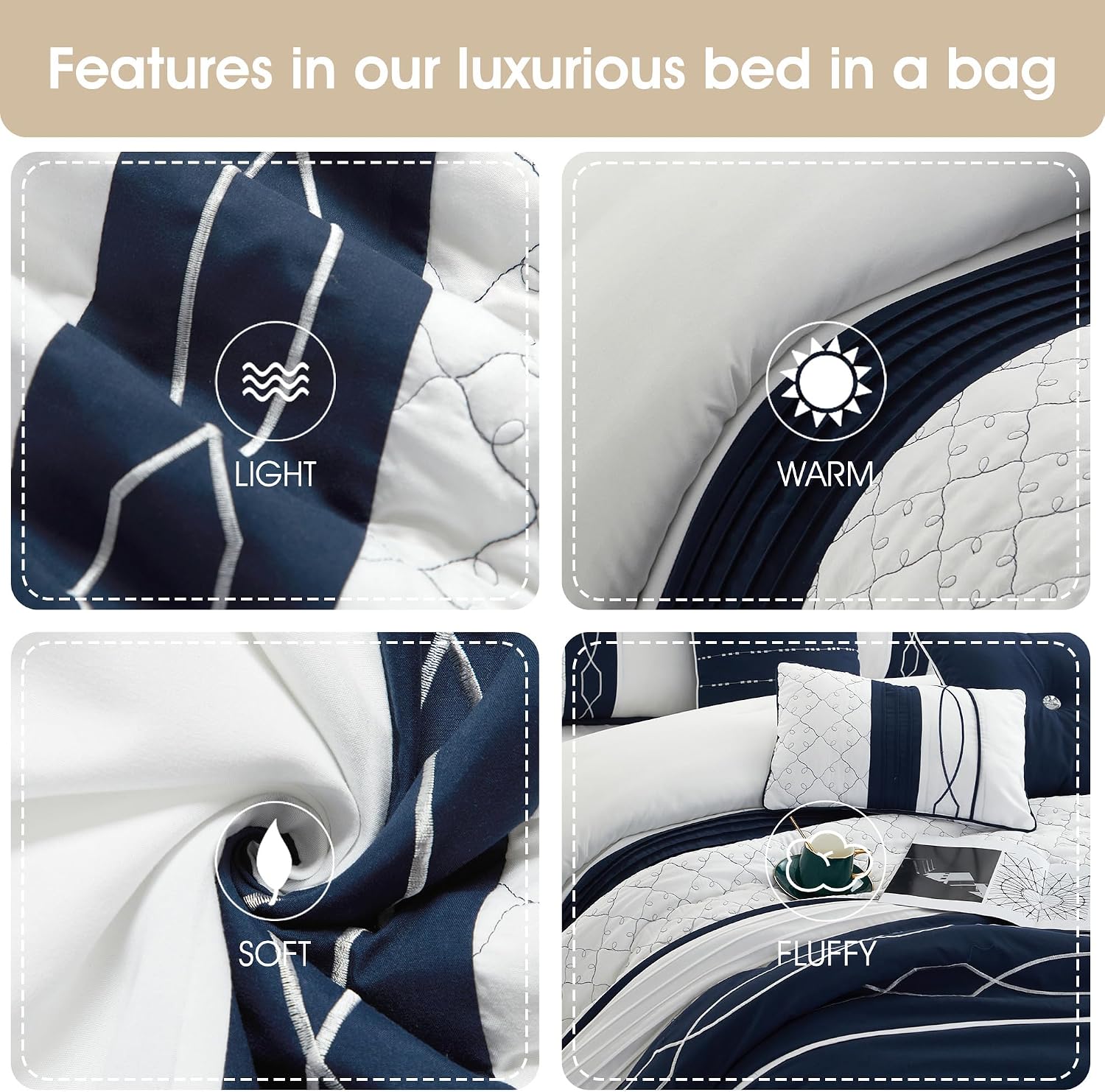 Grand Avenue Navy Geometric Comforter Set, King Size, 7 Piece All Season Bedding Set, Bedskirt, Pillows & Shams, Ultro-Soft Comforter, Home Decor