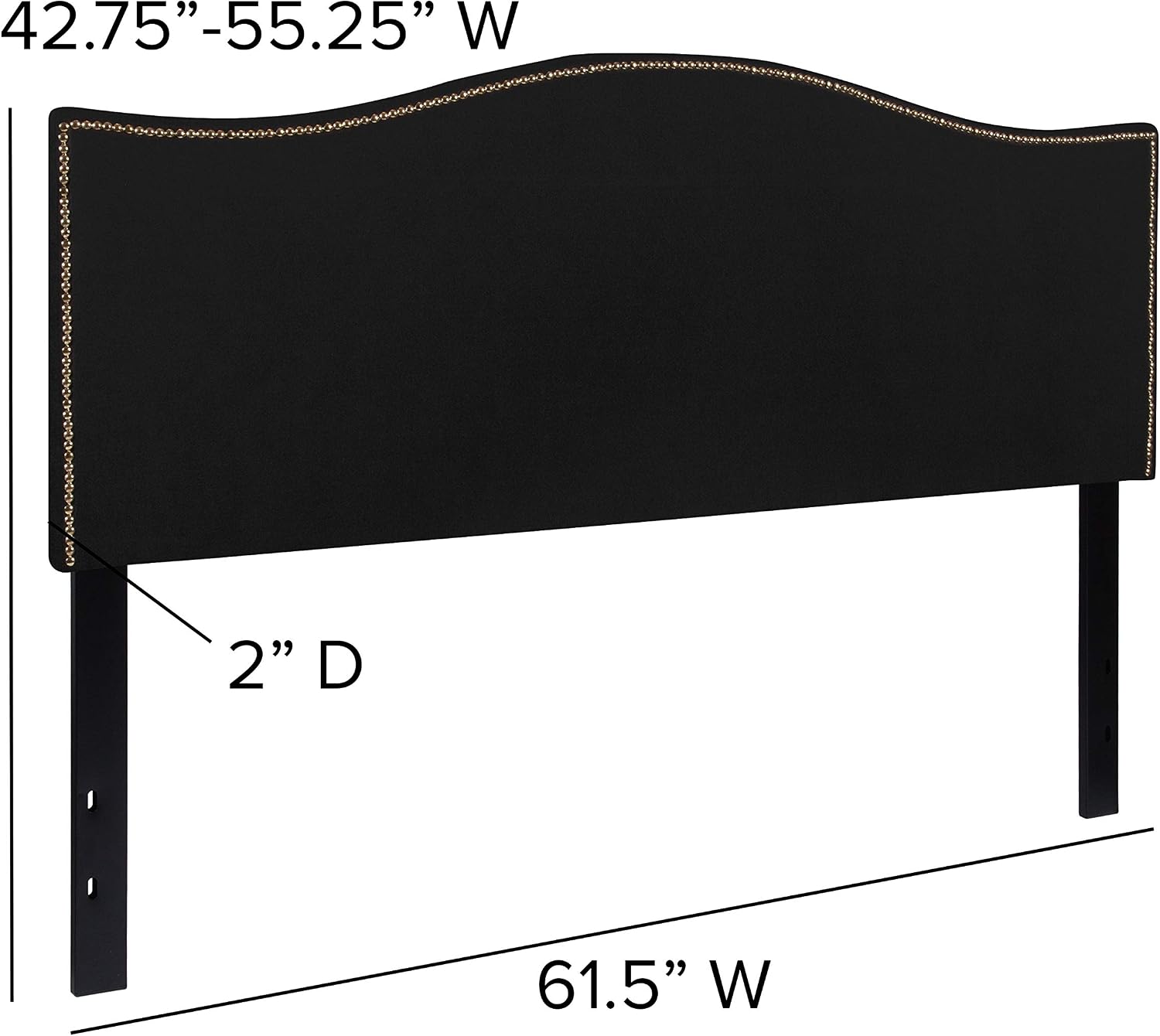 Flash Furniture Lexington Upholstered Queen Size Headboard with Accent Nail Trim in Black Fabric