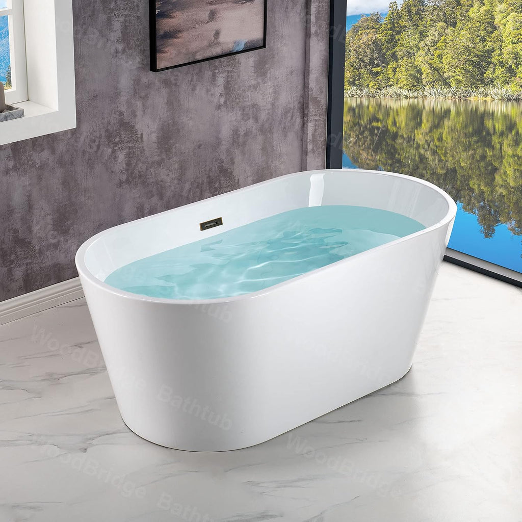 WOODBRIDGE 54'Freestanding White Acylic Soaking Bathtub with ORB Drain and Overflow,BTA1702-ORB