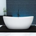 65'' Freestanding Stone Resin Bathtub, Solid Surface Free Standing Tub, Contemporary Design Soaking Tub, Stand Alone Tubs with Pop-up Drain and Overflow, Matte White