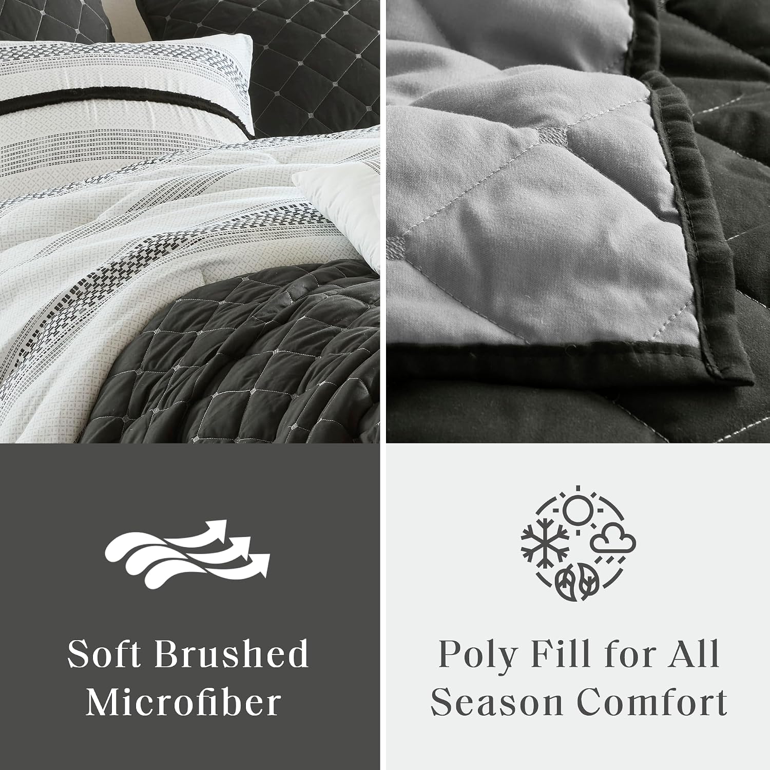 Madison Park King Comforter Set and Quilt Set, Boho Comforter for King Size Bed with Diamond Quilted Coverlet Set, All Season King Size Bedding, Matching Shams, Carolina, King/Cal King Black 7 Piece