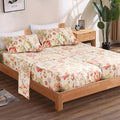 QSH 100% Egyptian Cotton Floral Sheets for Split King Size Bed, Red Yellow Flowers Plant Pattern Botanical Printed Bedding Deep Pockets 17' Soft and Breathable 4pcs