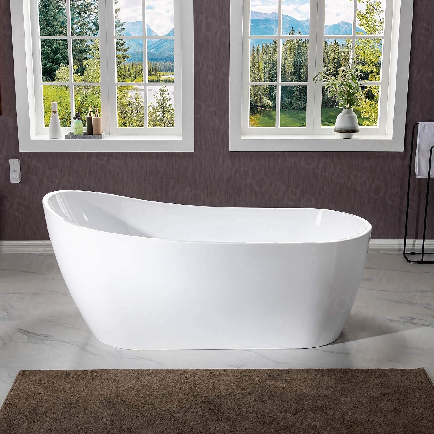 WOODBRIDGE 67' Acrylic Freestanding Bathtub Contemporary Soaking Tub with Brushed Gold Overflow & Drain,White,BTA-1508/B-0001-BG