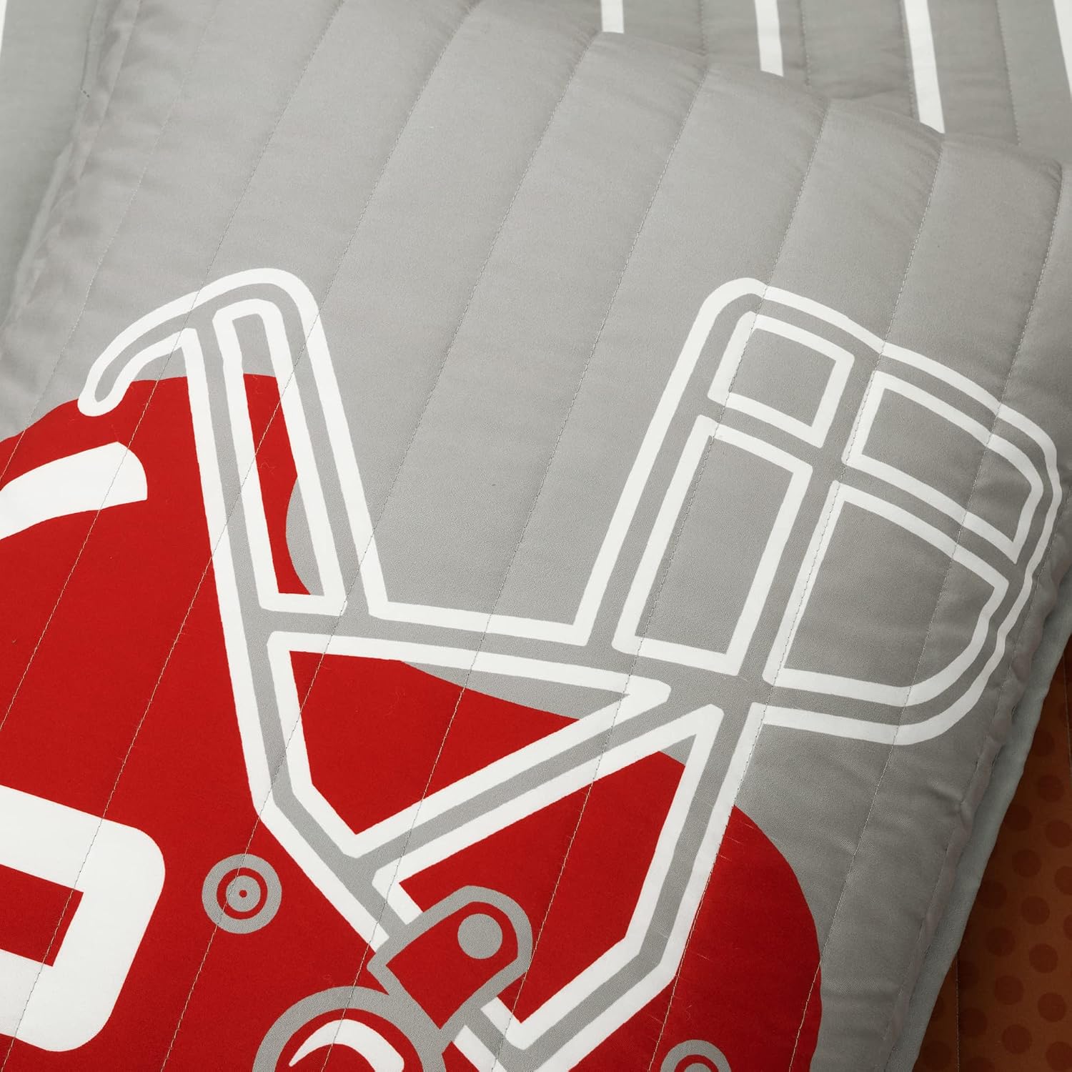 Lush Decor American Football Reversible Quilt Queen Size 5 Piece Set Full/Queen Gray & Black - Kids Bedding Set Queen Quilt - Football Decor