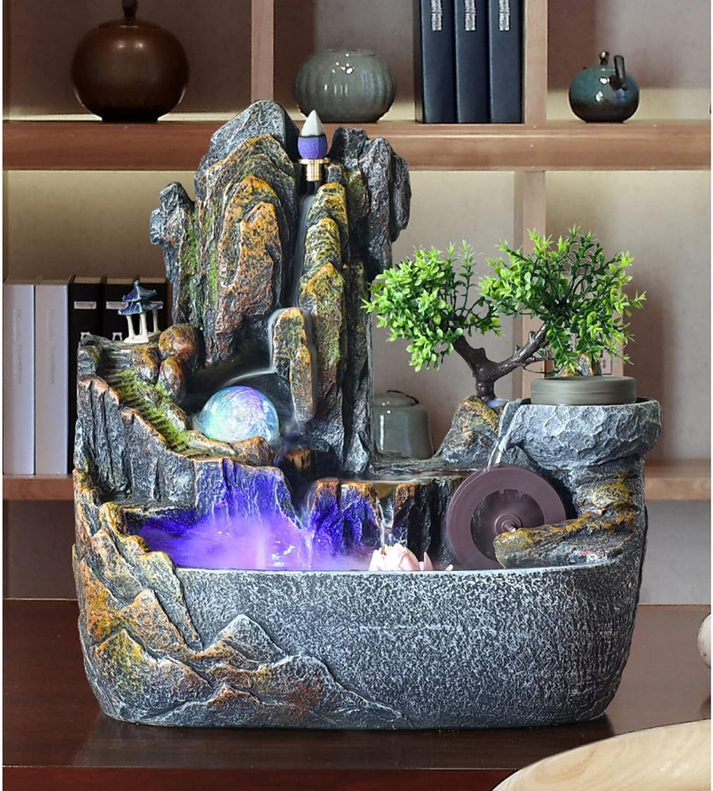 HIHELO Desktop Fountain Tabletop Fountain with Cascading Rock Waterfall and Rockery Stream Indoor Waterfall Function with Automatic Pump for Home Office Water Fountain Outdoor (Size : Medium)