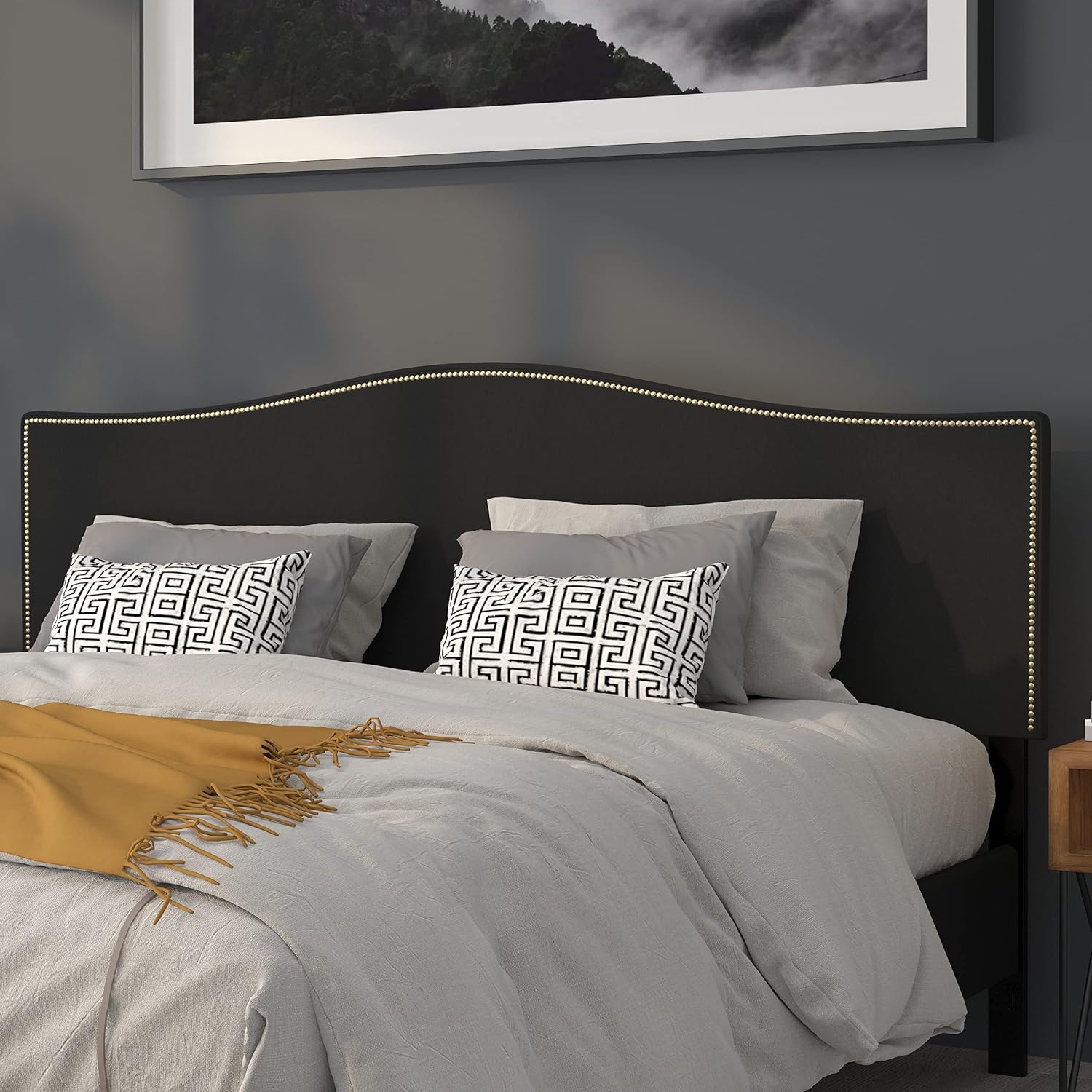 Flash Furniture Lexington Upholstered King Size Headboard with Accent Nail Trim in Black Fabric