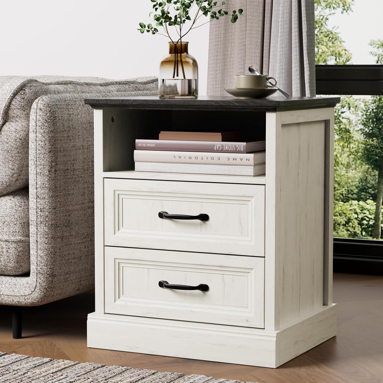 Tradare 3 Pcs Farmhouse Dresser and Nightstand Sets for Bedroom, 6 Drawer Dresser & Nightstand Set of 2, Rustic Wooden Chest of Drawers Wide Storage Organizer for Bedroom, White