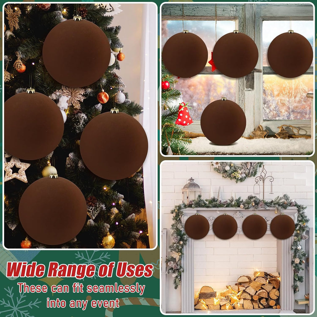Hollowfly 12 Pcs 8 Inch Extra Large Velvet Christmas Balls Oversized Huge Big Christmas Tree Ornaments Balls for Family Holiday Xmas Tree Hanging (Brown)