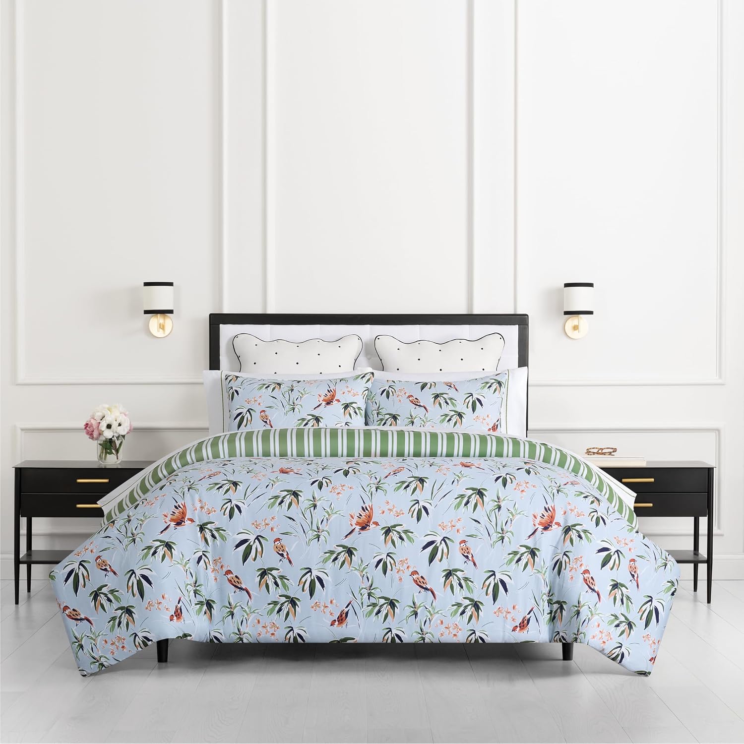kate spade new york Bird Garden Twin Comforter Set, 300 Thread Count Cotton Reversible Cover, All Season 2 Piece Bedding, Machine Washable, Floral Multicolor