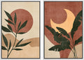 SIGNFORD Framed Canvas Print Wall Art Set Sun & Moon Mid-Century Desert Plants Abstract Shapes Illustration Modern Art Decorative Nordic Nature for Living Room, Bedroom, Office - 24'x36'x2 White