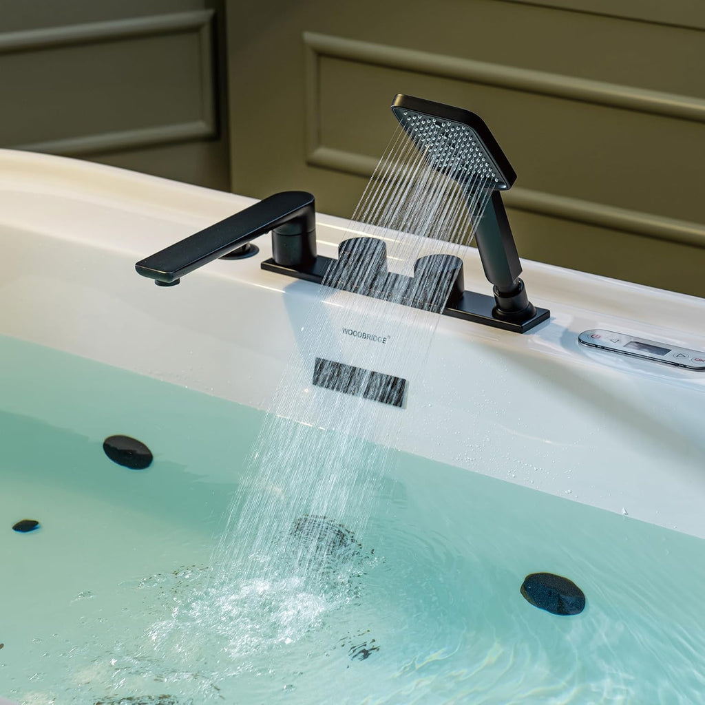WOODBRIDGE 72' x 35-3/8' Whirlpool and Air Bath Heated Soaking Combination Tub with Adjustable Speed Air Blower, Tub Filler, and LED control panel, Matte Black Finish Trim and Drain Kit, BM500+F0051MB