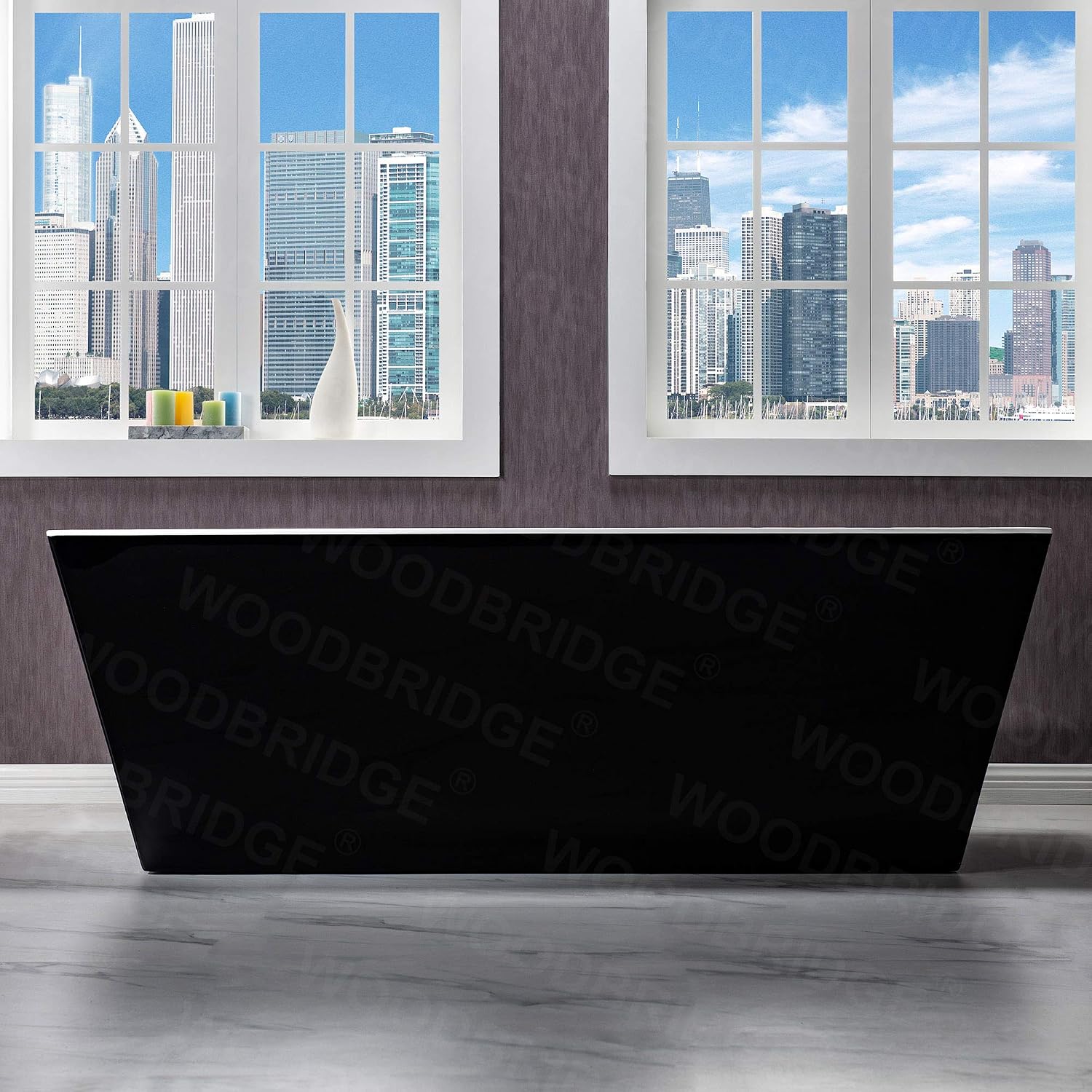 WOODBRIDGE 67' Acrylic Freestanding Bathtub Contemporary Soaking Tub, Black Matte Drain/Overflow, B1812-MB-Drain &O