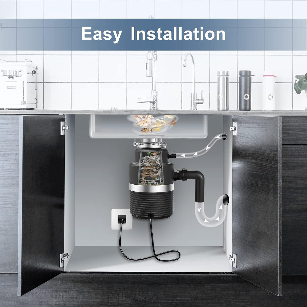 Trifecte Series 1 HP Continuous Feed Garbage Disposal with Sound Reduction, Power Cord, Stainless steel Flange,Splash Guard, Wrench Included, Black