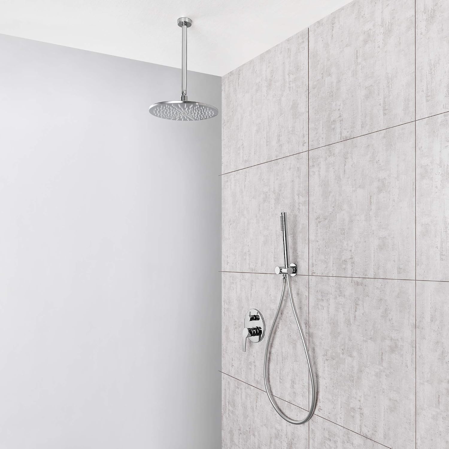 LED Shower Faucet Set Complete Bathtub Combo withy Spray Bathroom 8 Inch Ceiling Round Rain Shower Fixture with Handheld Kit